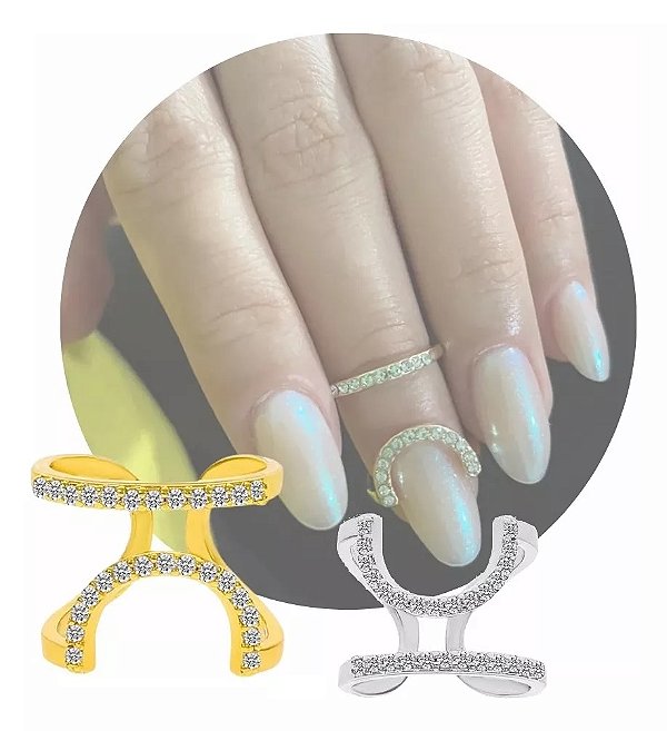 Anel de Falange Decorativo para fotos de Unhas com Strass com glitter