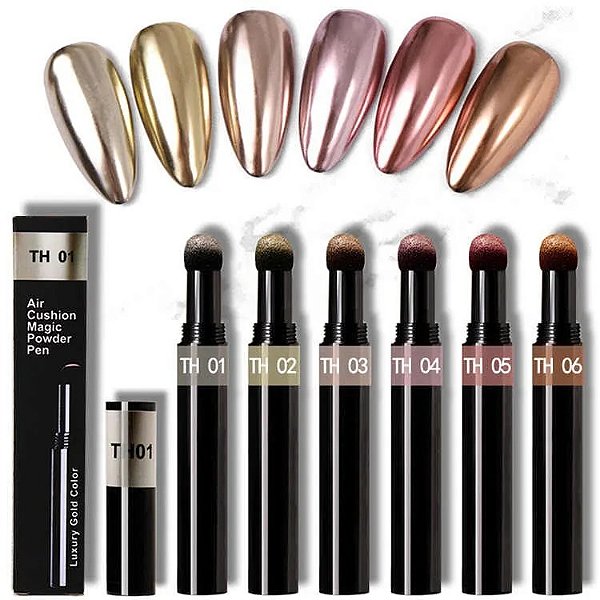 Kit com 6 Canetas Cromo Mágico para Unhas Brilhantes