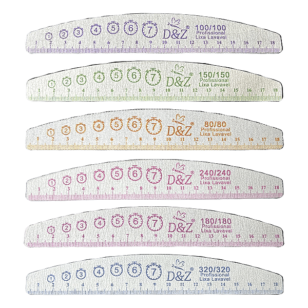 Kit com 6 Lixas Abrasivas com marcação D&Z para Unhas Profissional