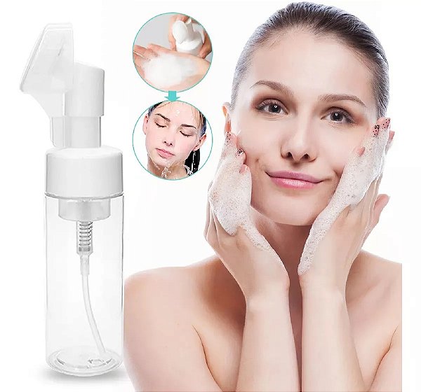 Frasco Pump Espumador Com Escova De Silicone Para Limpeza Facial Skin Care 120ml