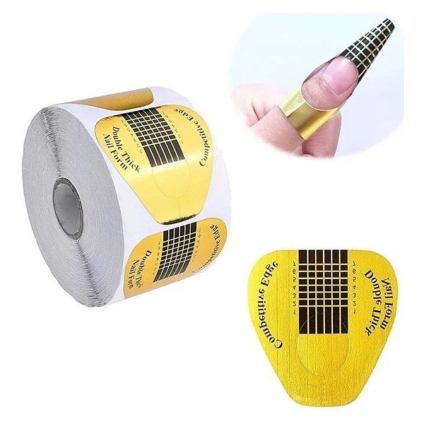 Rolo com 500 Moldes Adesivos Coração Para Unhas Acrigel