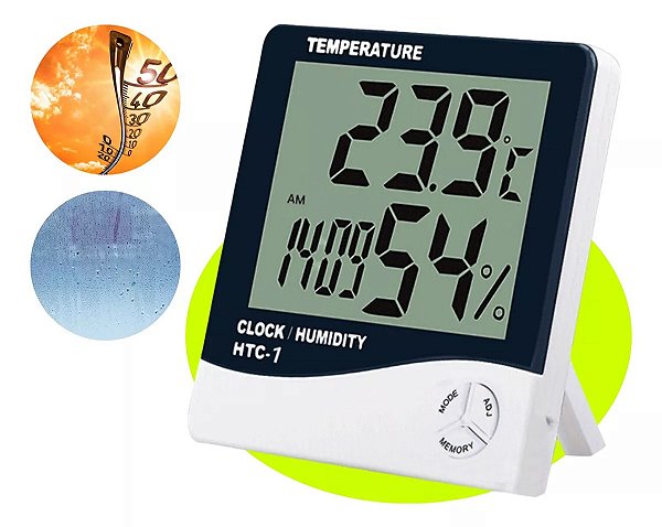 Termo Higrômetro e Relógio digital Medidor de Umidade e Temperatura HTC1