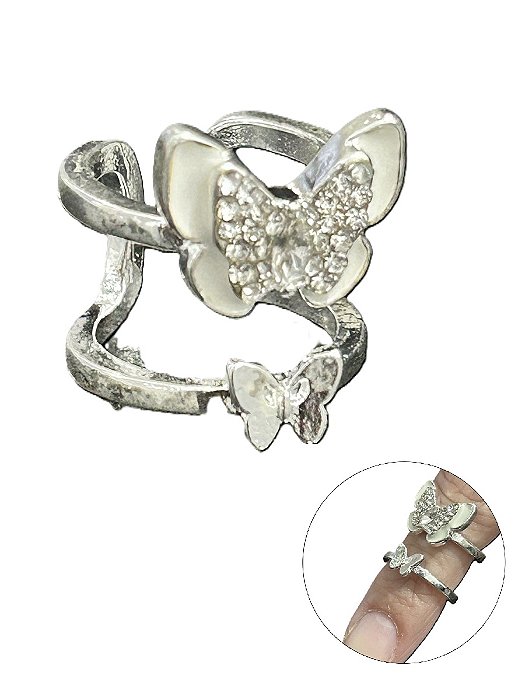 Anel de Falange Borboleta para fotos de Unhas com Strass com glitter Nail Profissional