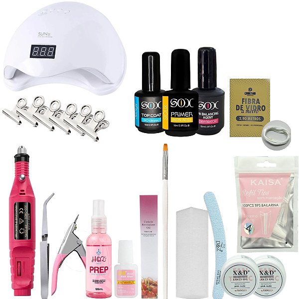Kit Unha de Gel Completo Acrigel e Fibra Porcelana Manicure - Presente de Natal
