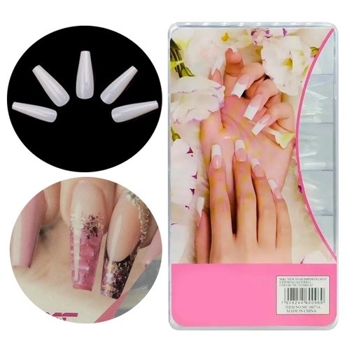 Caixa 100 Unhas Postiça Realista Bailarina Natural