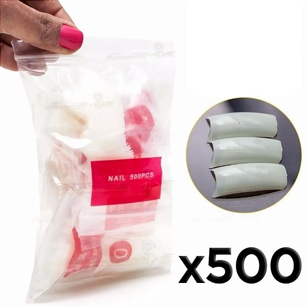 Kit 500 Unha Postiça Realista Bailarina Alongamento Manicure Unhas Postiça Tips Refil