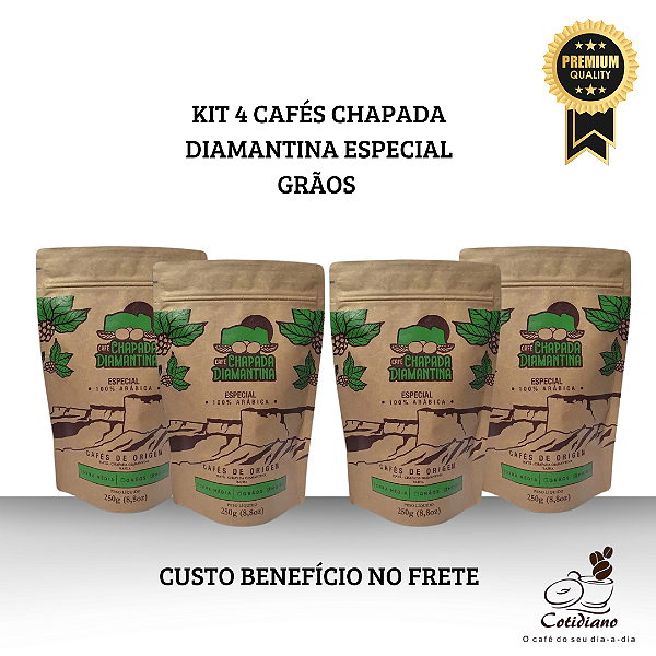 Kit 4 Pacotes Café Chapada Diamantina 84+ Pontos em Grãos 100% Arábica (4x250g) |CUSTO BENEFÍCIO