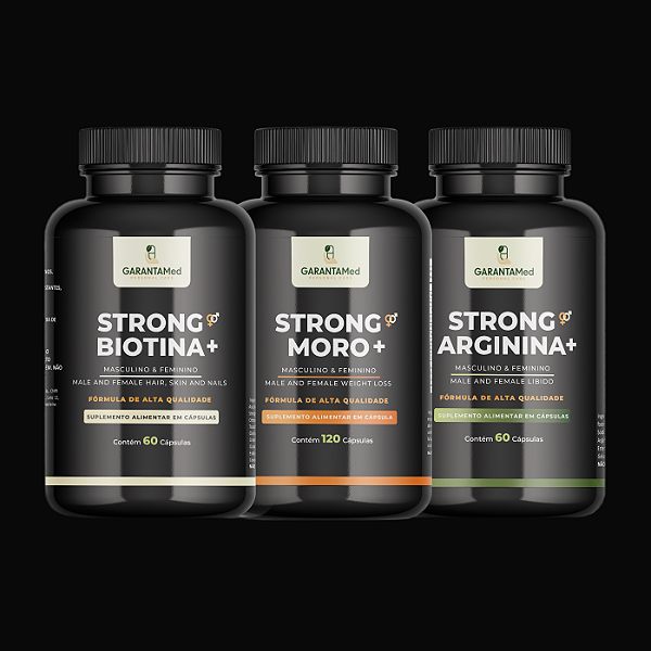 STRONG BIOTINA+ (Cabelo Pele Unha) STRONG MORO+ (Emagrecimento) STRONG ARGININA+ (Libido Masculino e Feminino) Combo p/ 1 mês, 1 frasco de cada