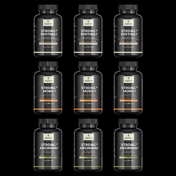 STRONG BIOTINA+ (Cabelo Pele Unha) STRONG MORO+ (Emagrecimento) STRONG ARGININA+ (Libido Masculino e Feminino) Combo p/ 3 meses , 3 frascos de cada
