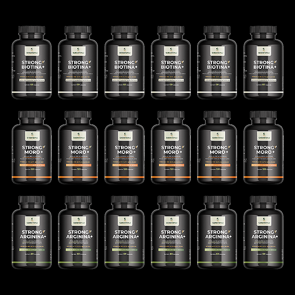 STRONG BIOTINA+ (Cabelo Pele Unha) STRONG MORO+ (Emagrecimento) STRONG ARGININA+ (Libido Masculino e Feminino) Combo p/ 6 meses, 6 frascos de cada.