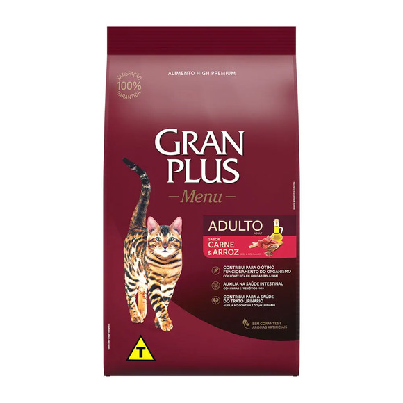 Ração Gran Plus Gatos Adultos Carne e Arroz 10,1 kg pac. indiv de 1 kg