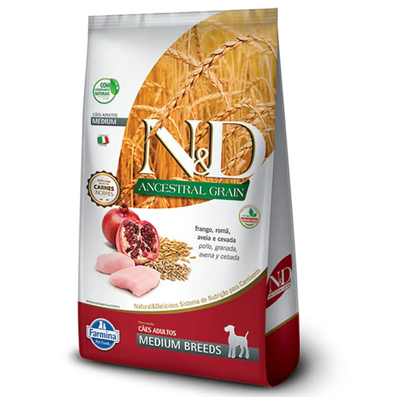 Ração N&D Ancestral Grain Cães Adultos Medium Frango 10,1 kg