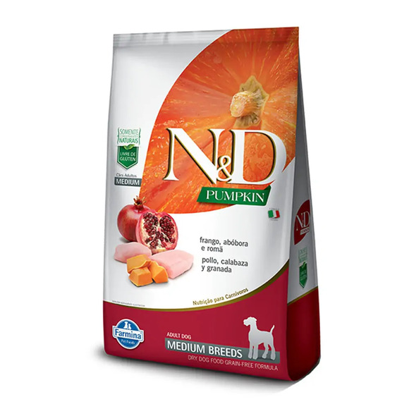 Ração N&D Pumpkin Cães Adultos Raças Médias Frango, Abóbora e Romã 2,5 kg