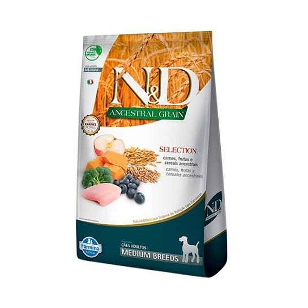 Ração N&D Ancestral Grain Selection Cães Adultos Raças Médias 15 kg