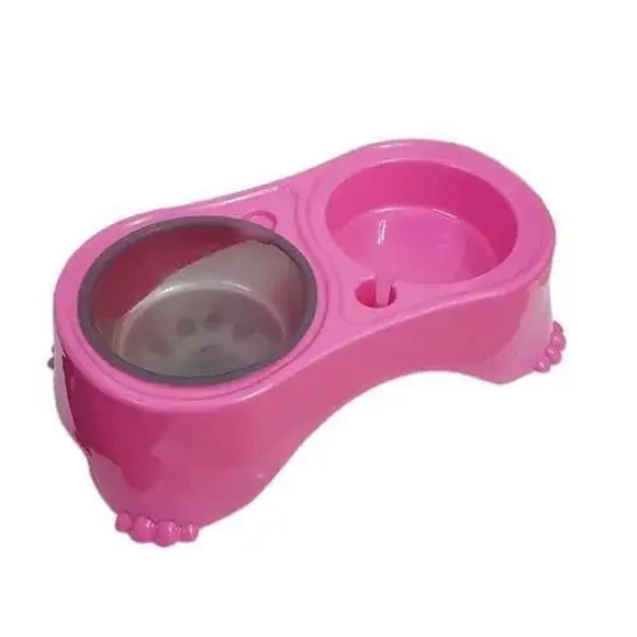 Comedouro Duplo para Cães Pelo Longo Postura Correta Pequeno Rosa