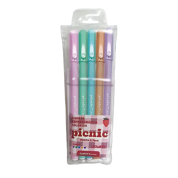 CANETA ESFEROGRÁFICA - PICNIC - ESTOJO C/5 UN - LEOARTE