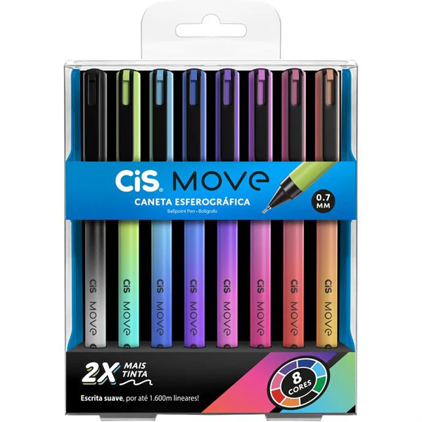 CANETA ESFEROGRÁFICA - CIS MOVE 0.7MM - 8 CORES