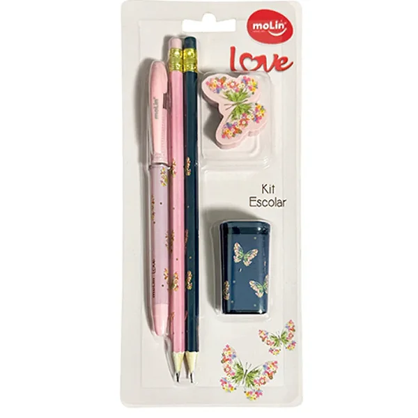 KIT ESCOLAR MOLIN - LOVE BORBOLETA - 5 ITENS