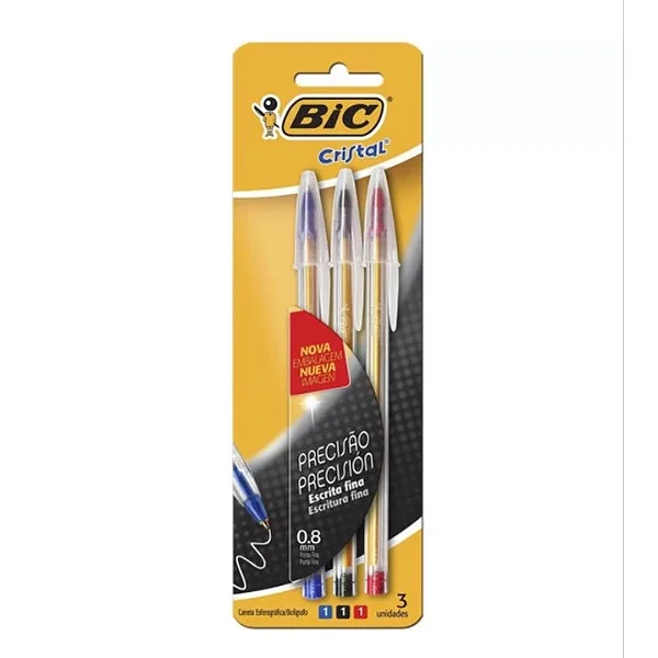 CANETA ESFEROGRÁFICA - BIC CRISTAL - 3 CORES - PONTA FINA