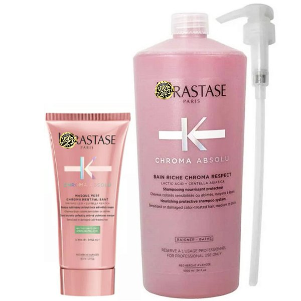 Kérastase Chroma Absolu Shampoo Riche 1L e Máscara Vert - 150g