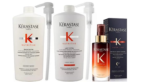 Kérastase Nutritive Shampoo Satin e Condicionador Lait Vital 1L+Sérum 90ml