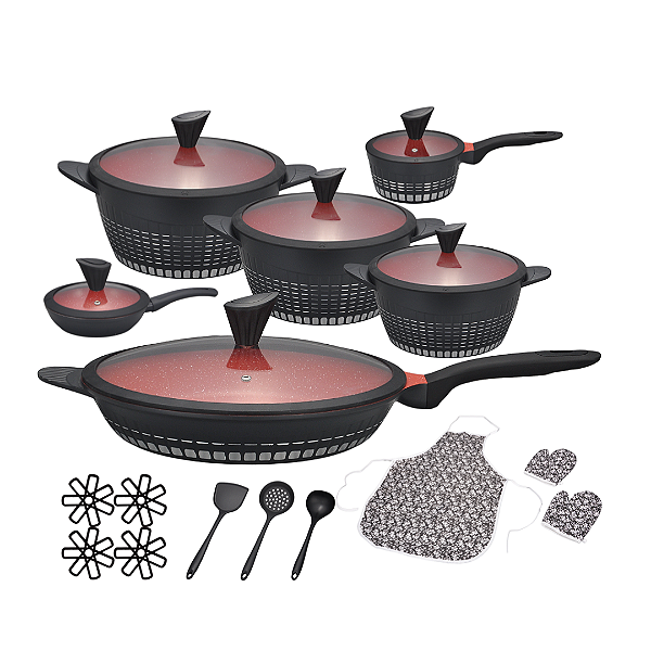 Conjunto Gourmet Antiaderente 22 Peças - Preta