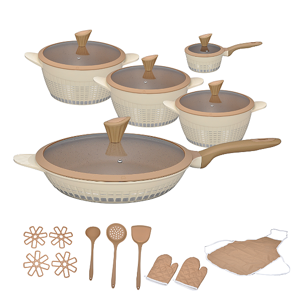 Conjunto Gourmet Antiaderente 20 Peças - Begê