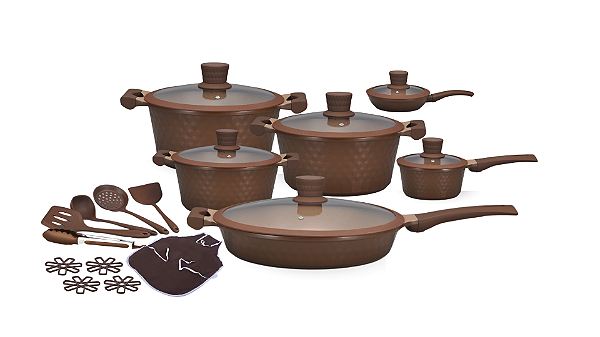 Diamond Max Antiaderente 22 Peças - Marrom