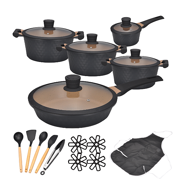 Conjunto Diamond Antiaderente 20 Peças - Preta