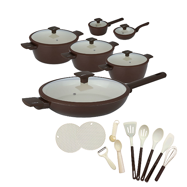 Conjunto Max Classic Antiaderente 22 Peças - Chocolate