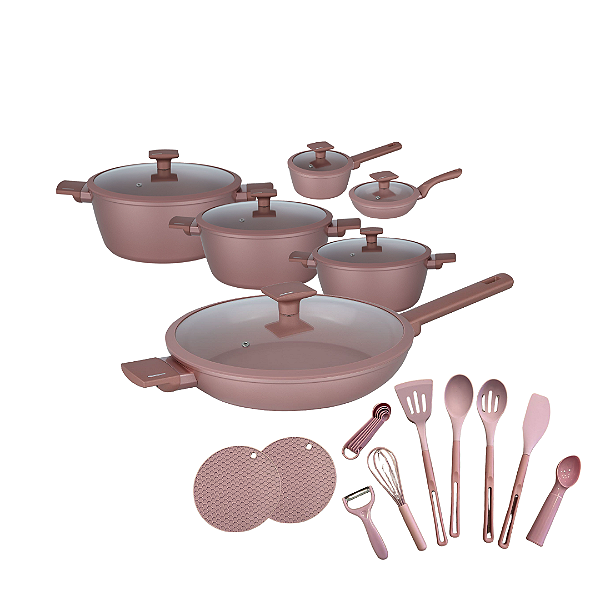 Conjunto Max Classic Antiaderente 22 Peças - Rosa