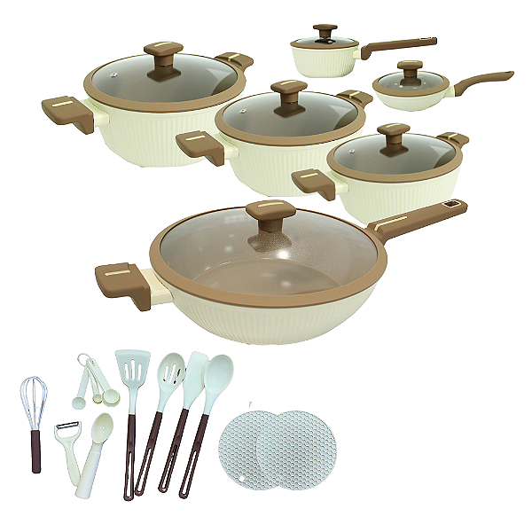 Conjunto Creta Antiaderente 22 Peças - Begê