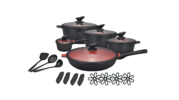 New Classic Antiaderente 20 Peças - Preta & Vermelho