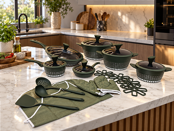 Conjunto Gourmet Antiaderente 22 Peças - Verde