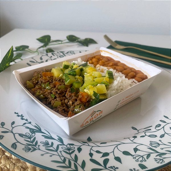 Patinho moído c/ vagem e cenoura + Arroz, Feijão e Abobrinha