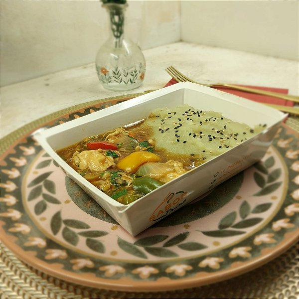 Frango xadrez + Purê de batata doce