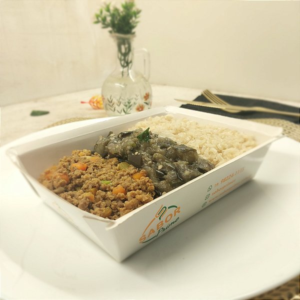 Carne moída com cenoura + Arroz integral + Berinjela