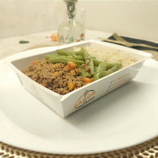 Carne moída com cenoura + Arroz integral + Vagem