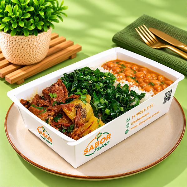 Carne de panela com batata + Arroz + Feijão + Couve refogada