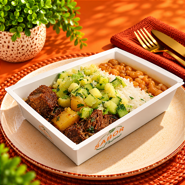 Carne de Panela com batata + Arroz, Feijão e Abobrinha