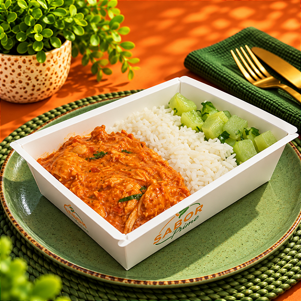 Strogonoff de frango zero lácteo + Arroz + Chuchu