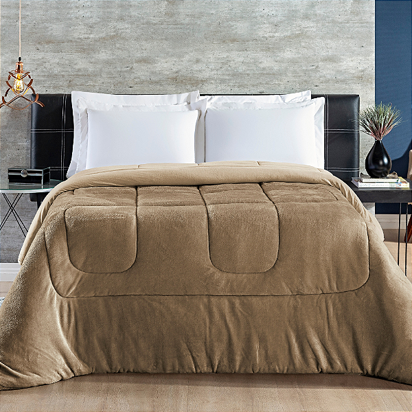 Coberdrom Casal Queen Malha 100% Algodão Edredom com Sherpa - Cáqui