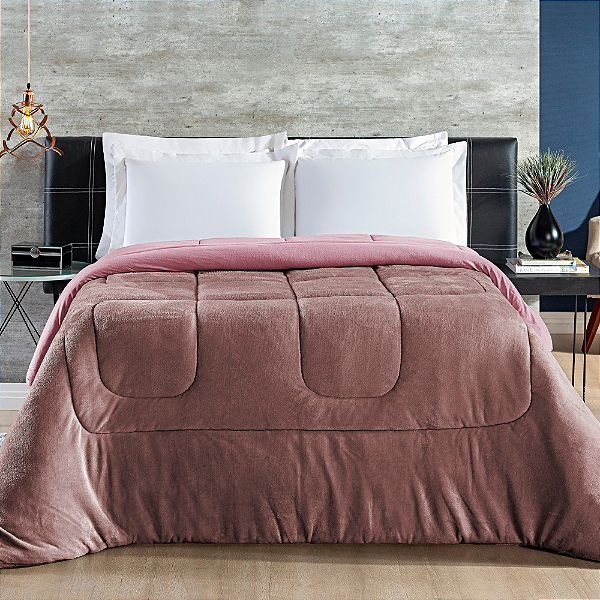 Coberdrom Casal Queen Malha 100% Algodão Edredom com Sherpa - Rosê