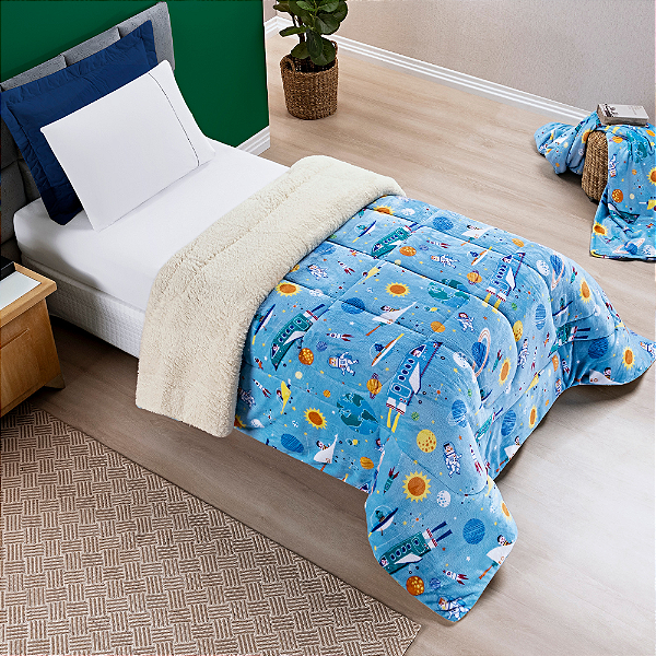 Coberdrom Edredom Solteiro Infantil de Sherpa Dupla Face Bouti Kids - Astronauta
