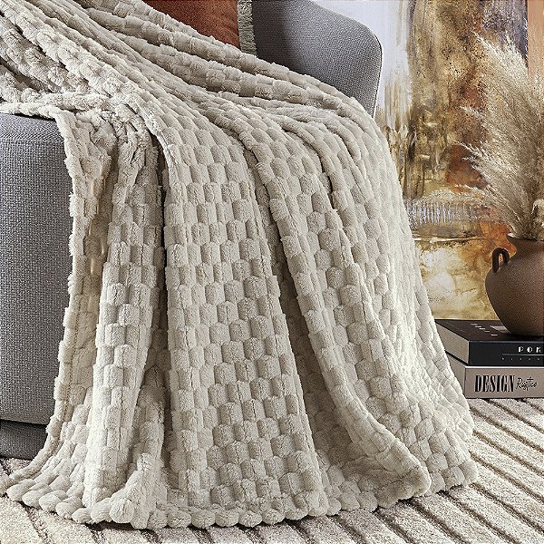 Cobertor Ultrasoft Casal Queen 01 Peça Grosso Aveludado Marshmallow - Baunilha