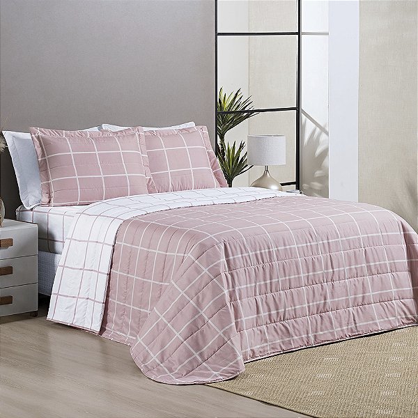 Cobre Leito Queen 03 Peças Dupla Face 200 Fios Estampado Austin - Rosa