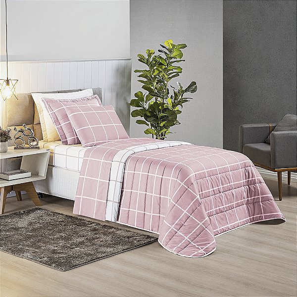 Cobre Leito Austin Dupla Face Solteiro 02 Peças 200 Fios Estampado - Rosa