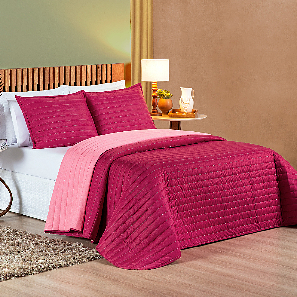 Cobre Leito Casal Padrão 03 Peças Dupla Face 200 Fios Colors - Pink/Rosa