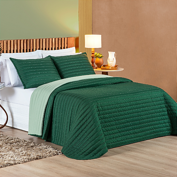 Cobre Leito King 03 Peças Dupla Face 200 Fios Colors - Esmeralda/Verde