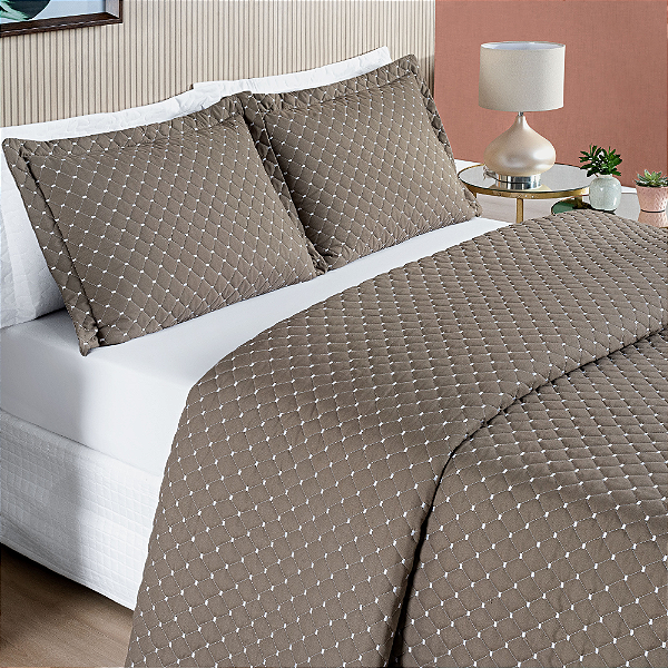 Cobre Leito Queen 03 Peças Dupla Face 200 Fios Bordado Ravena - Camafeu